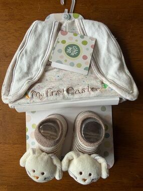 Little Me Cream Speckled 'My First Easter' Hat with Beige Bunny Booties
